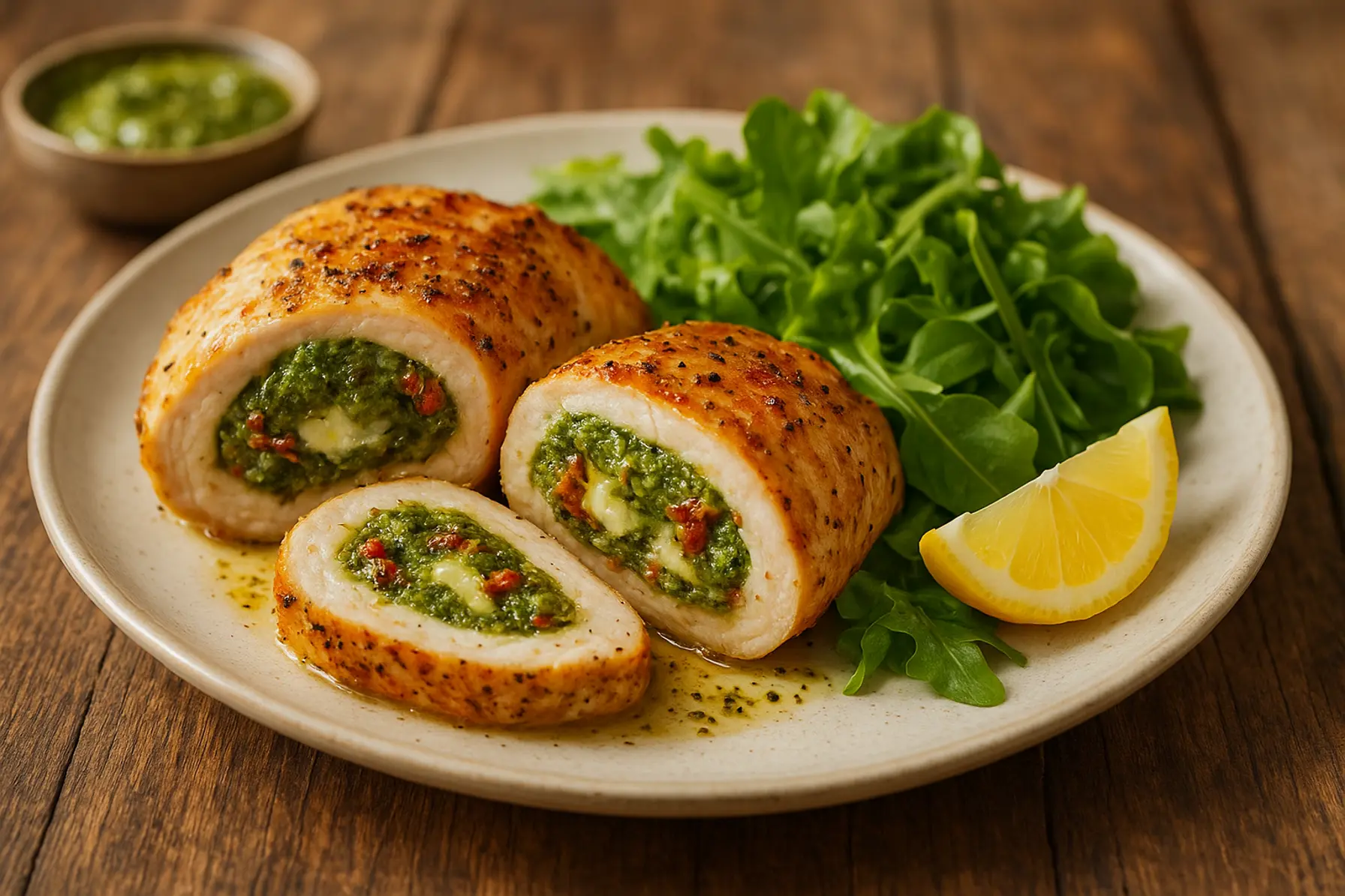 Pestofyldte kyllingebryster i airfryer