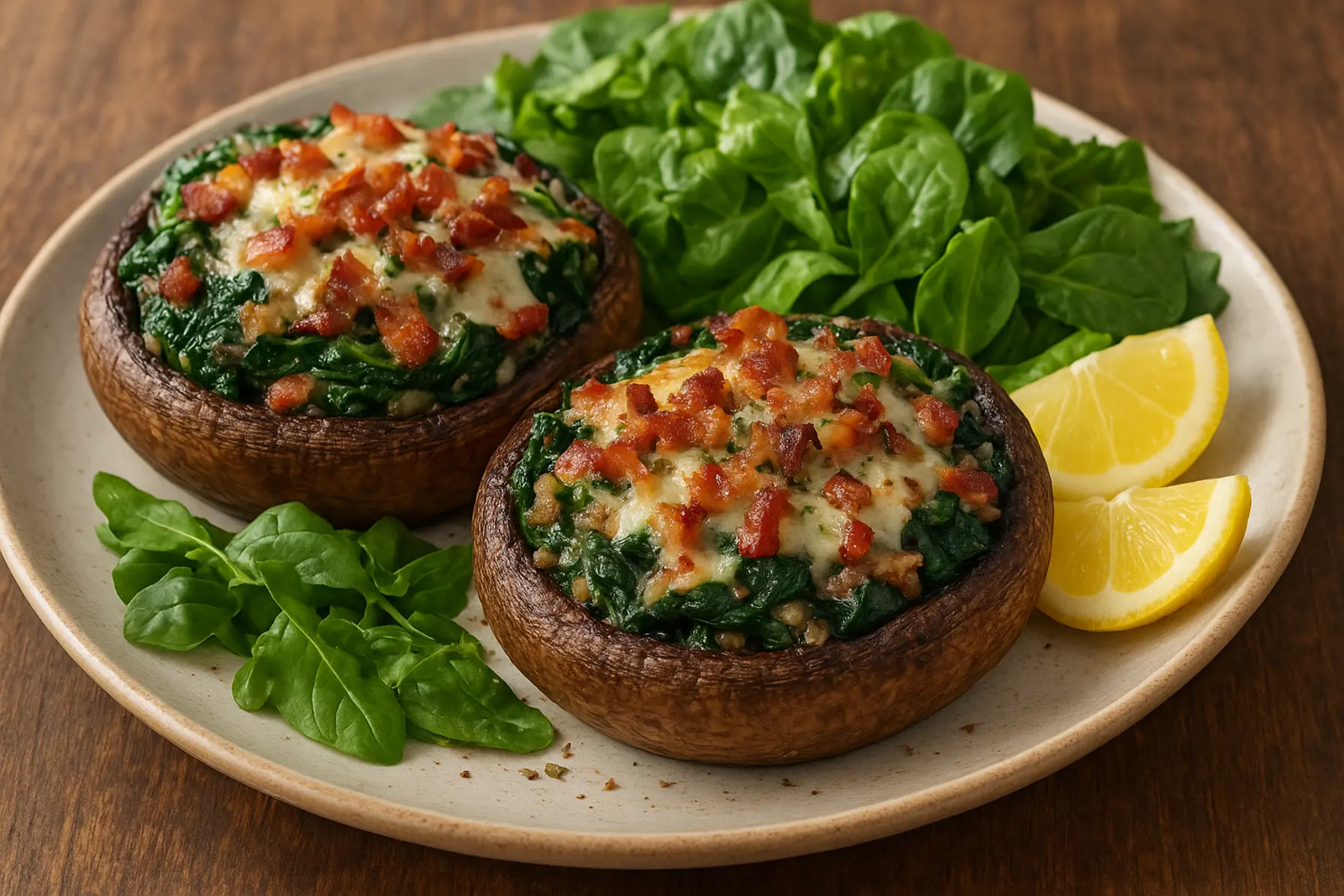 Fyldte portobello med spinat og bacon