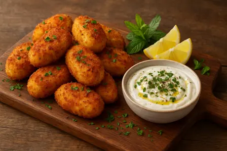 Gyldne kartoffelkroketter klar til servering