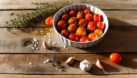 Honningglaserede cherrytomater med timian og hvidløg