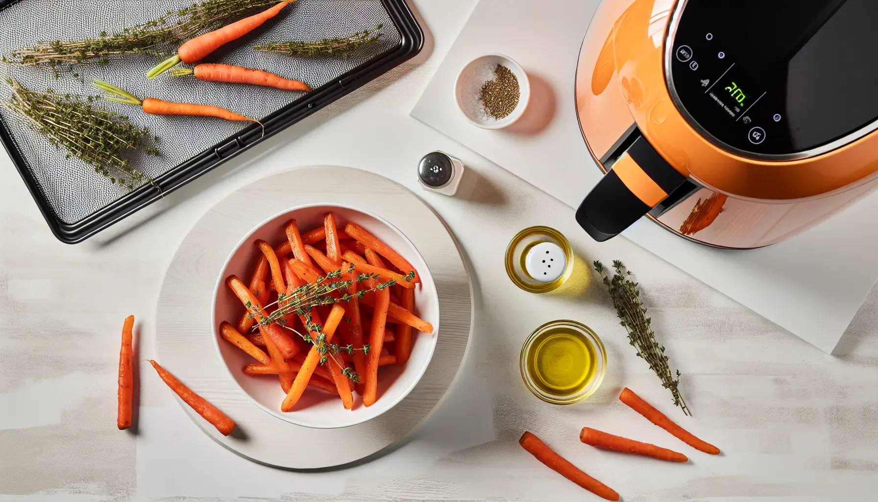 Honningglaserede gulerodsstave med timian i airfryer
