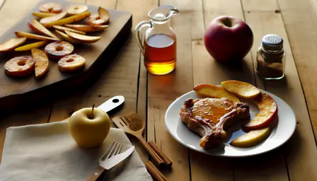 Honningglaserede svinekoteletter med bagte æblebåde i airfryer