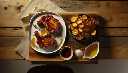 Honningglaserede svinekoteletter med bagte pastinakskiver