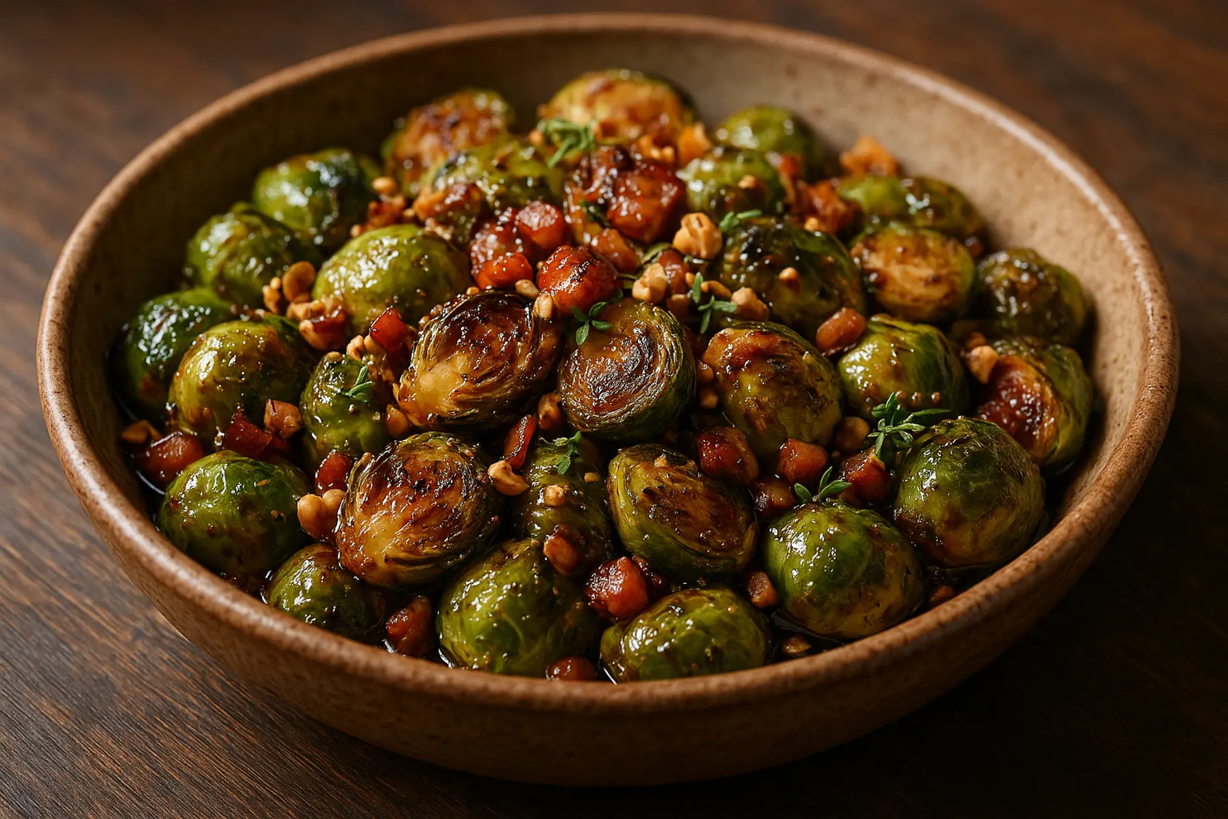 Karameliserede rosenkål med pancetta