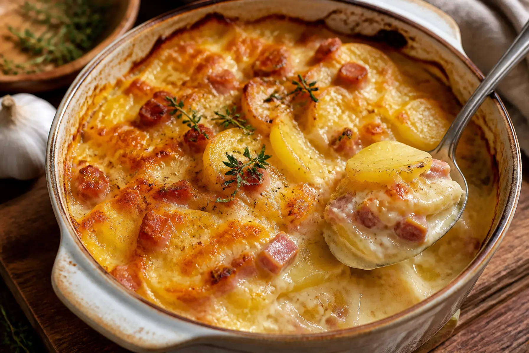 Kartoffelgratin med skinke