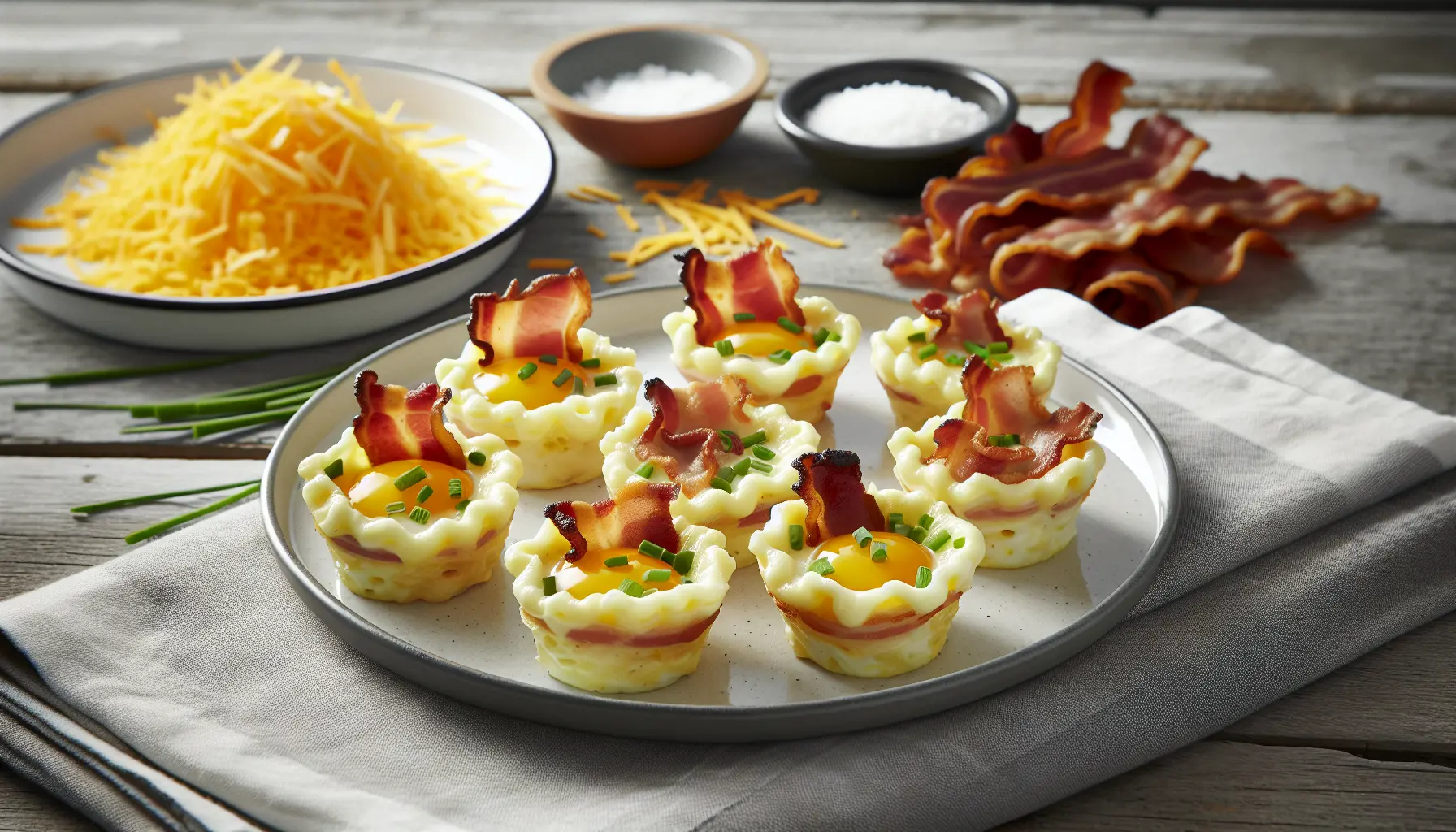 Kremede æggebakker med sprødt bacon og cheddar