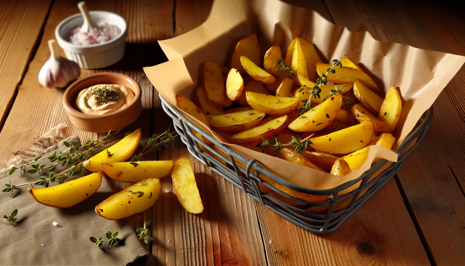 Krydrede kartoffelbåde med timian og hvidløg i airfryer