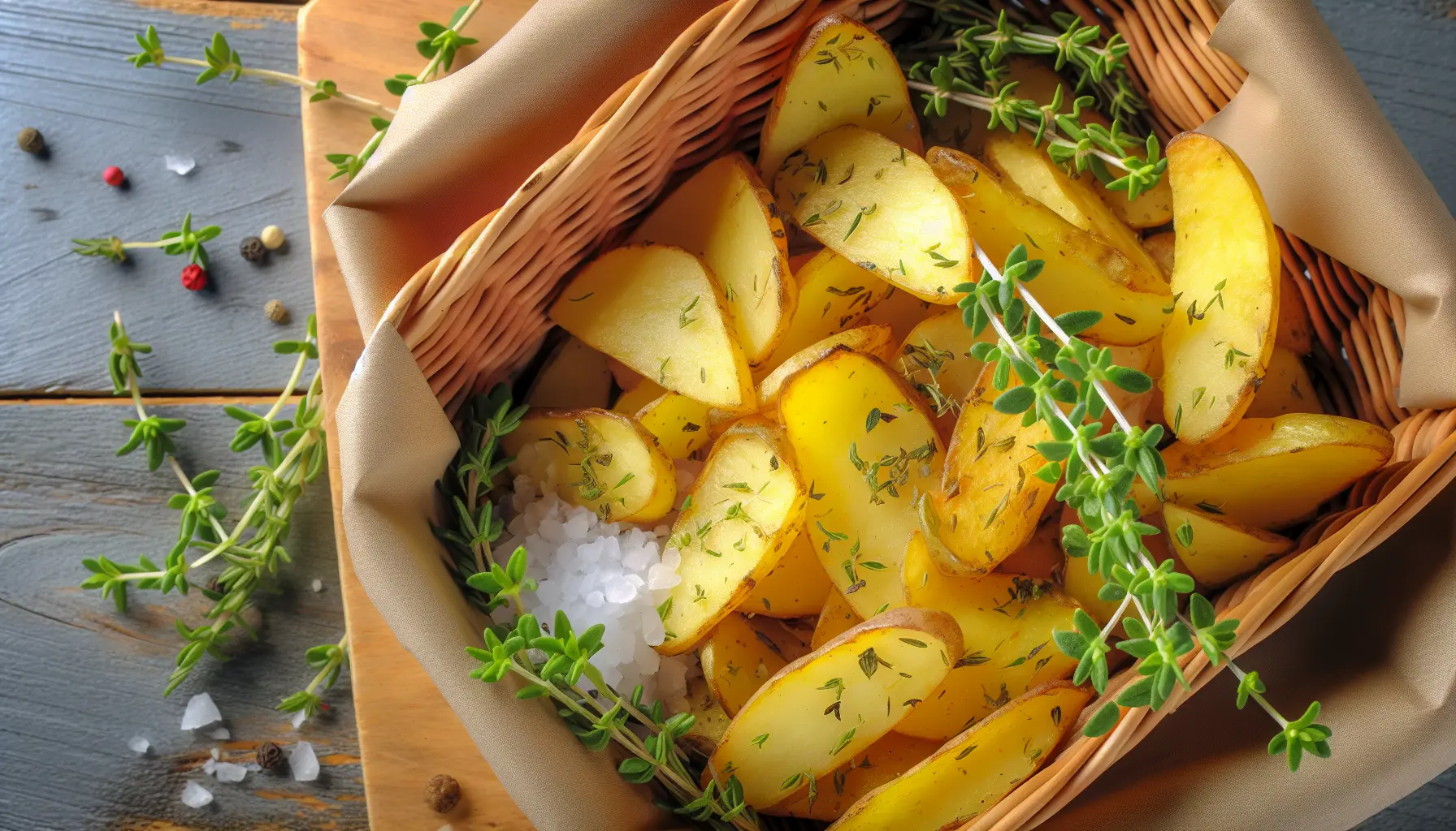 Krydrede kartoffelbåde med timian og rosmarin i airfryer