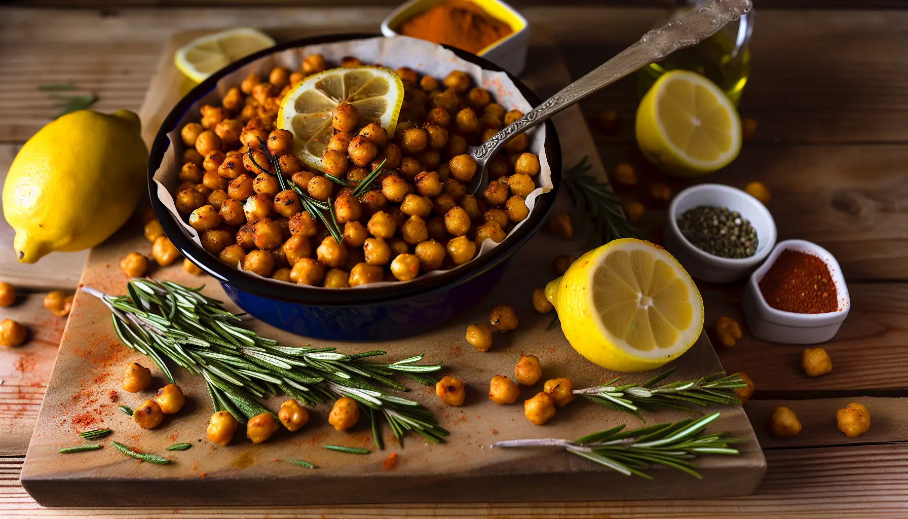 Sprøde krydrede grillede kikærter med citron og rosmarin