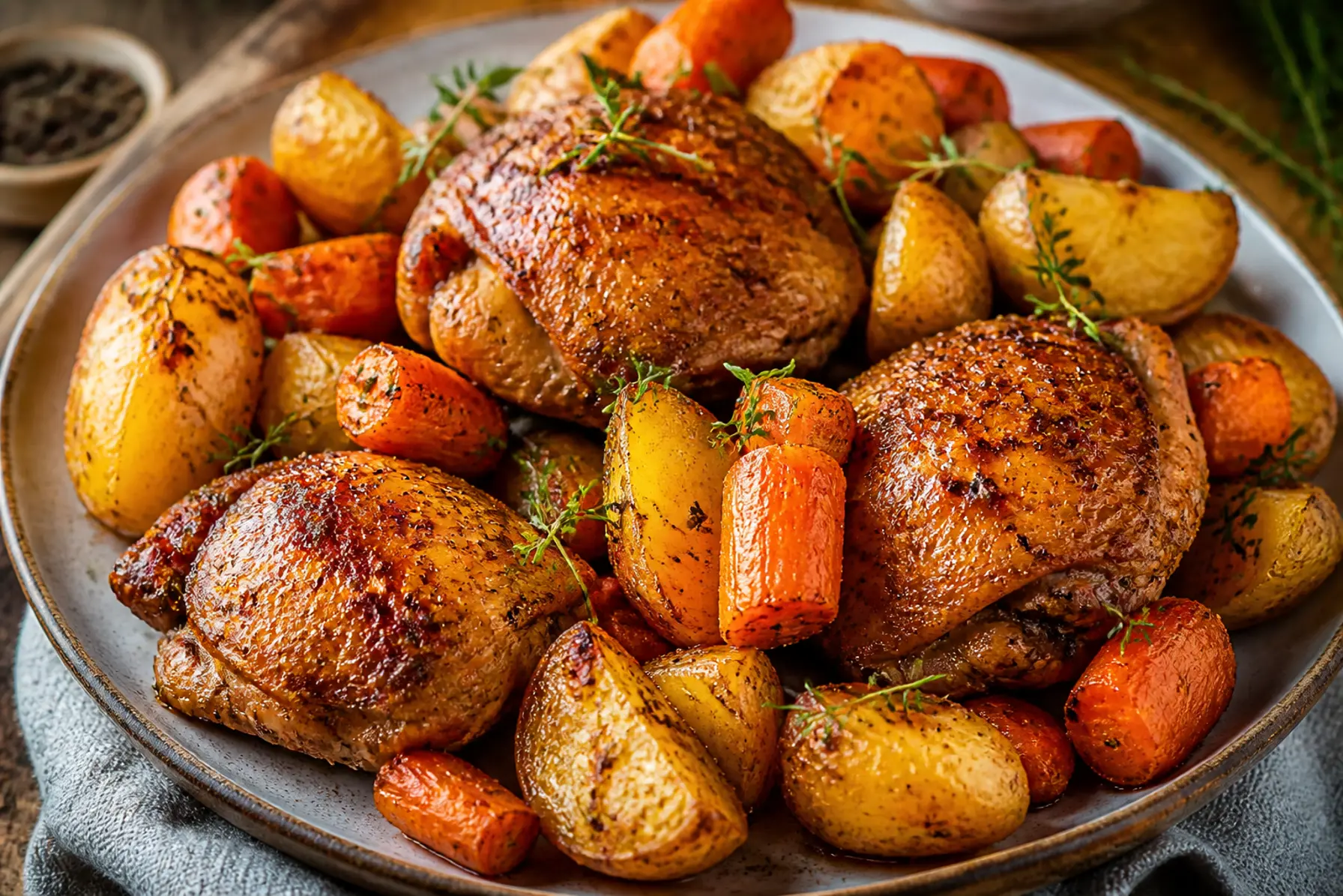 Kyllingelår med kartofler og gulerødder