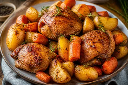 Kyllingelår med kartofler og gulerødder