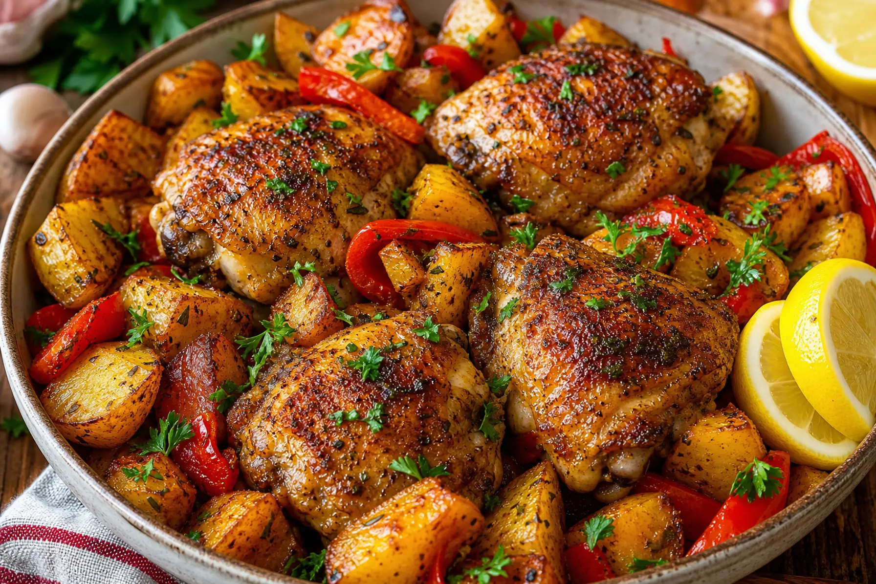Kyllingelår med paprika og kartofler