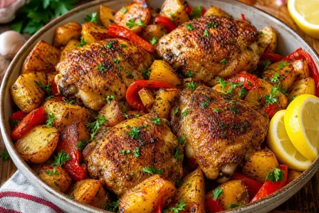 Kyllingelår med paprika og kartofler