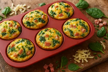 Luftige æggemuffins med skinke og spinat