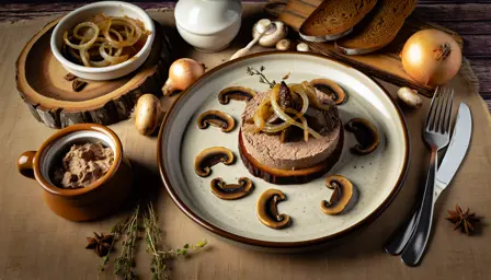 Lun leverpostej med sprøde svampe og karamelliserede løg