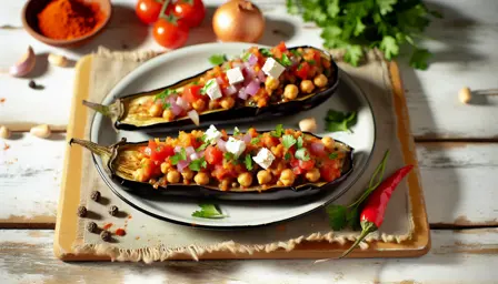Lun og Krydret Auberginebåd klar til servering