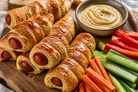 Pølsehorn med grøntsagsstænger