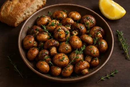 Ristede champignoner med hvidløg og timian