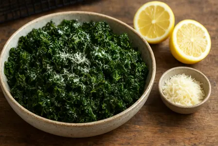 Ristet grønkål med parmesan og citron