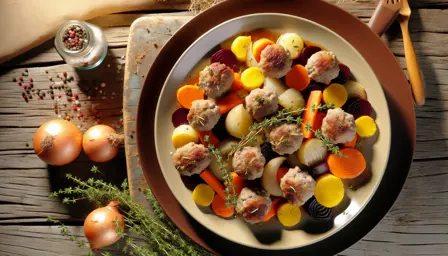 Saftige frikadeller med karamelliserede rodfrugter i airfryer