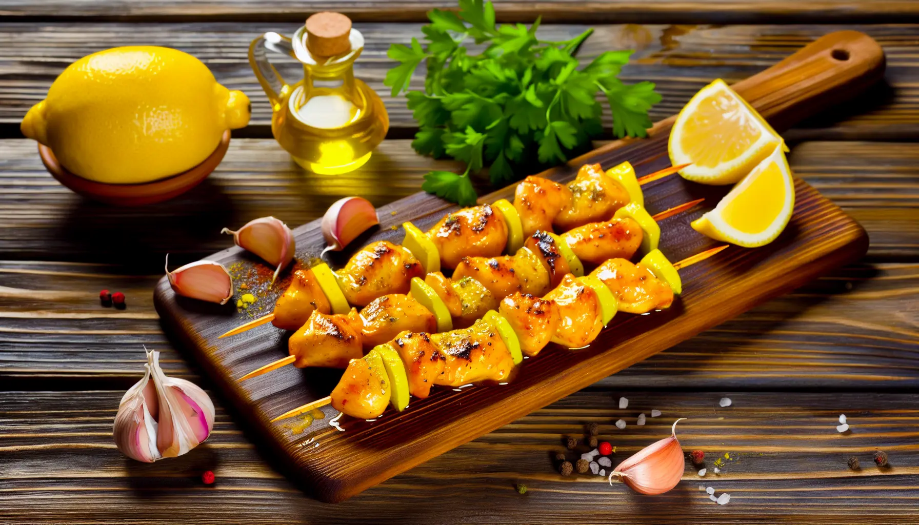 Grillmarinerede kyllingespyd med honning og citron