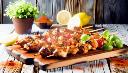 Saftige grillmarinerede kyllingespyd med røget paprika