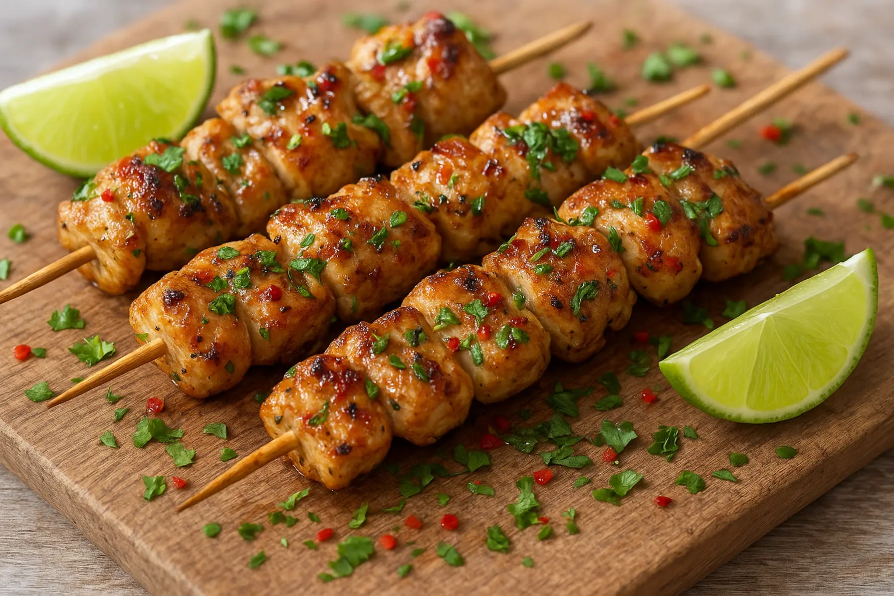 Saftige kyllingespyd med lime og chili