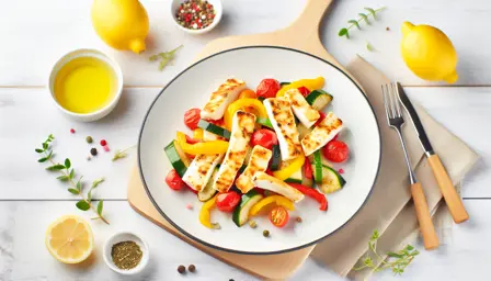 Sprød Halloumi med Farverige Grøntsager i Airfryer