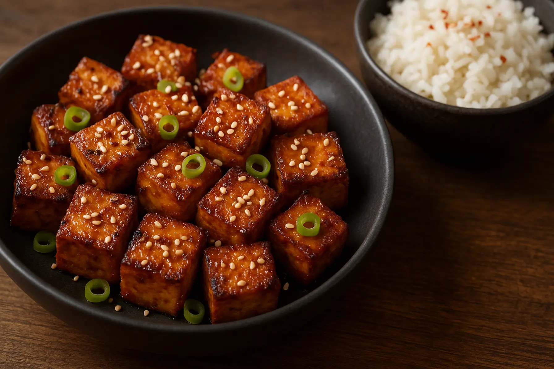 Sprød sojamarineret tofu med sesam
