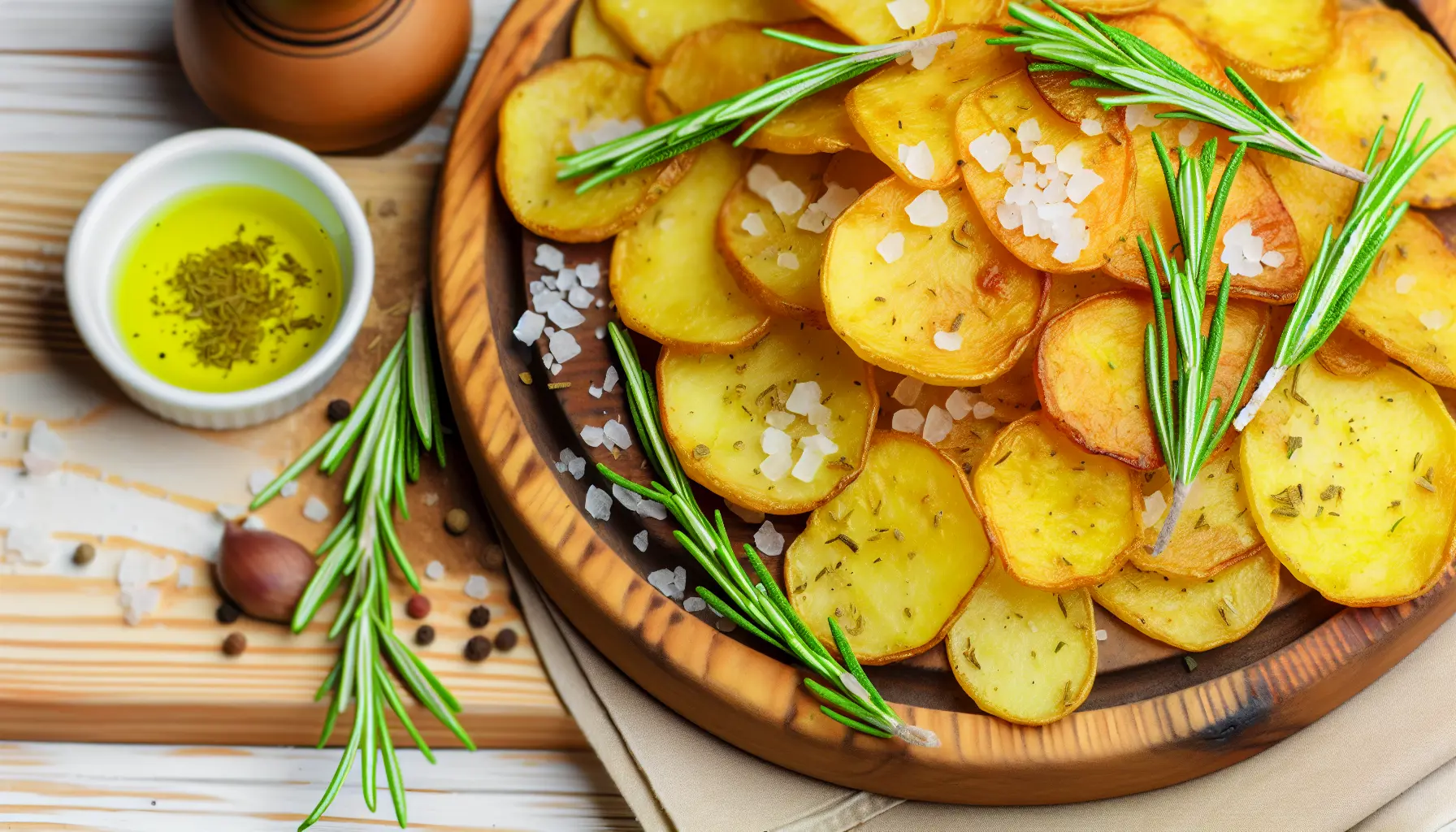 Sprøde kartoffelskiver med rosmarin og havsalt i airfryer