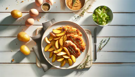 Sprøde kyllingefiletter med ovnbagte kartofler