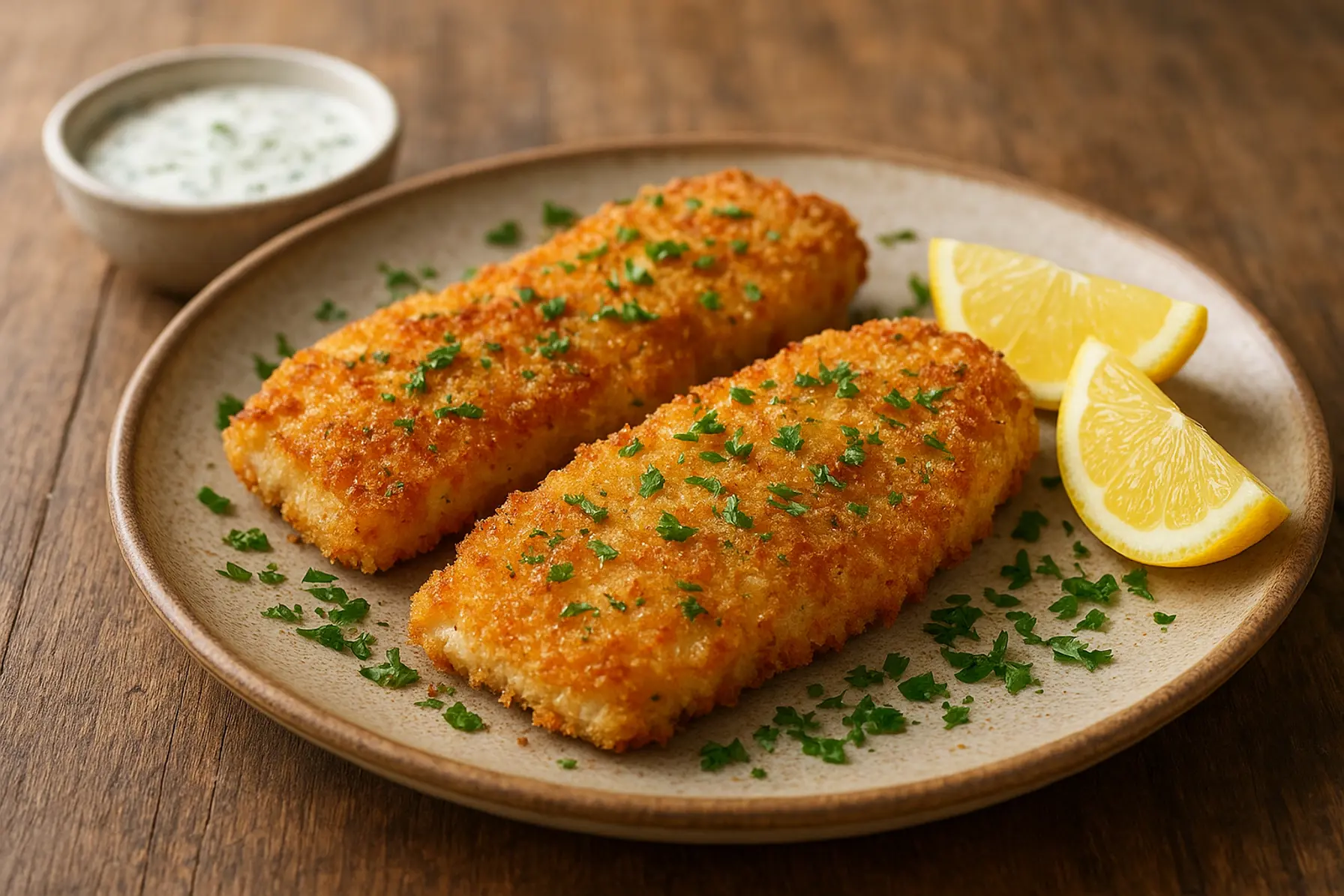 Sprøde torskefileter med citron og persille
