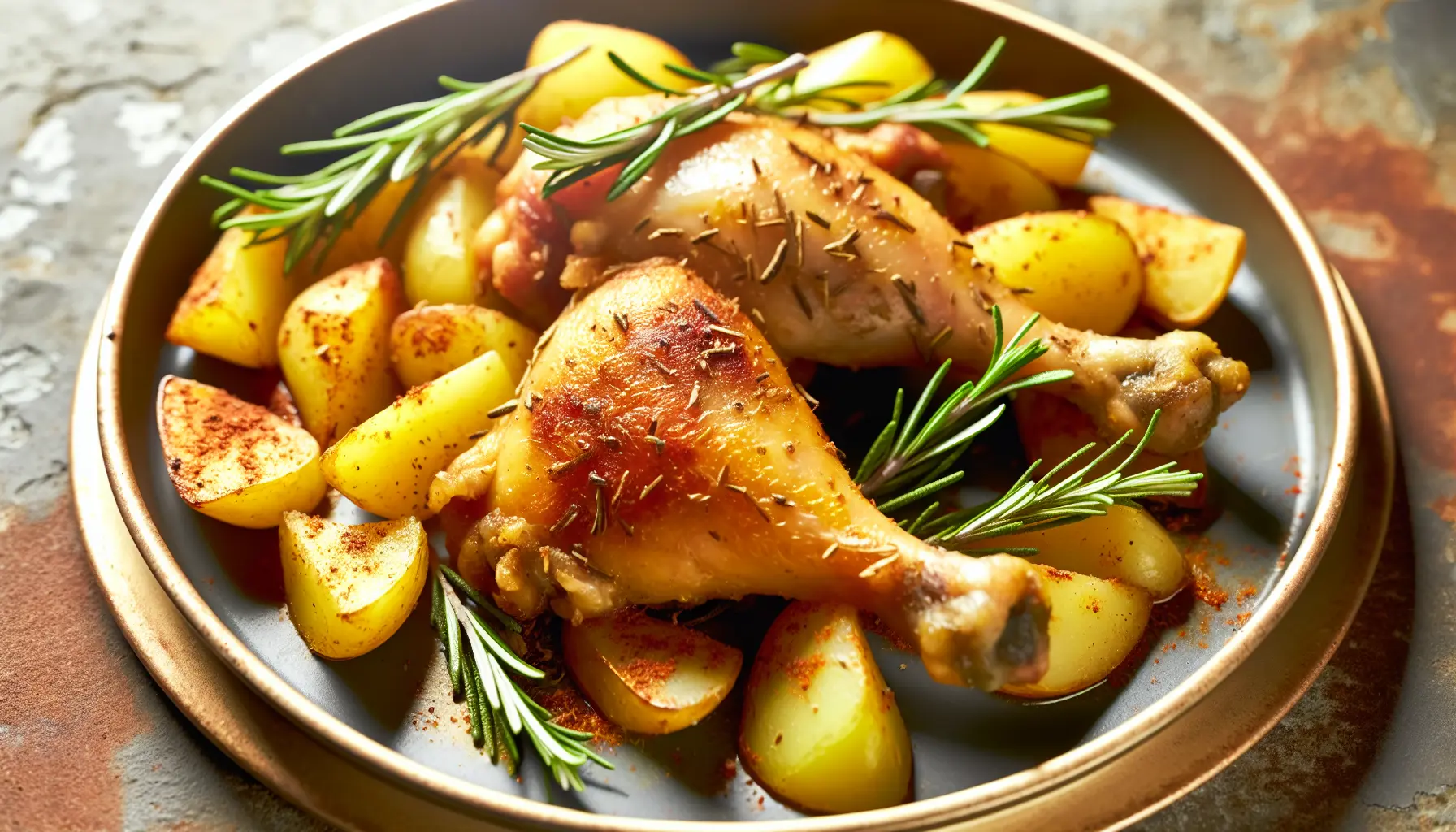 Sprødstegte kyllingelår med rosmarinkartofler i airfryer