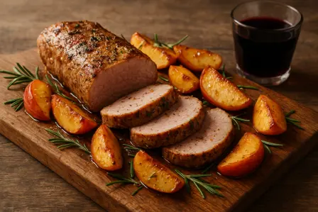 Svinefilet med rosmarin og bagte æbler